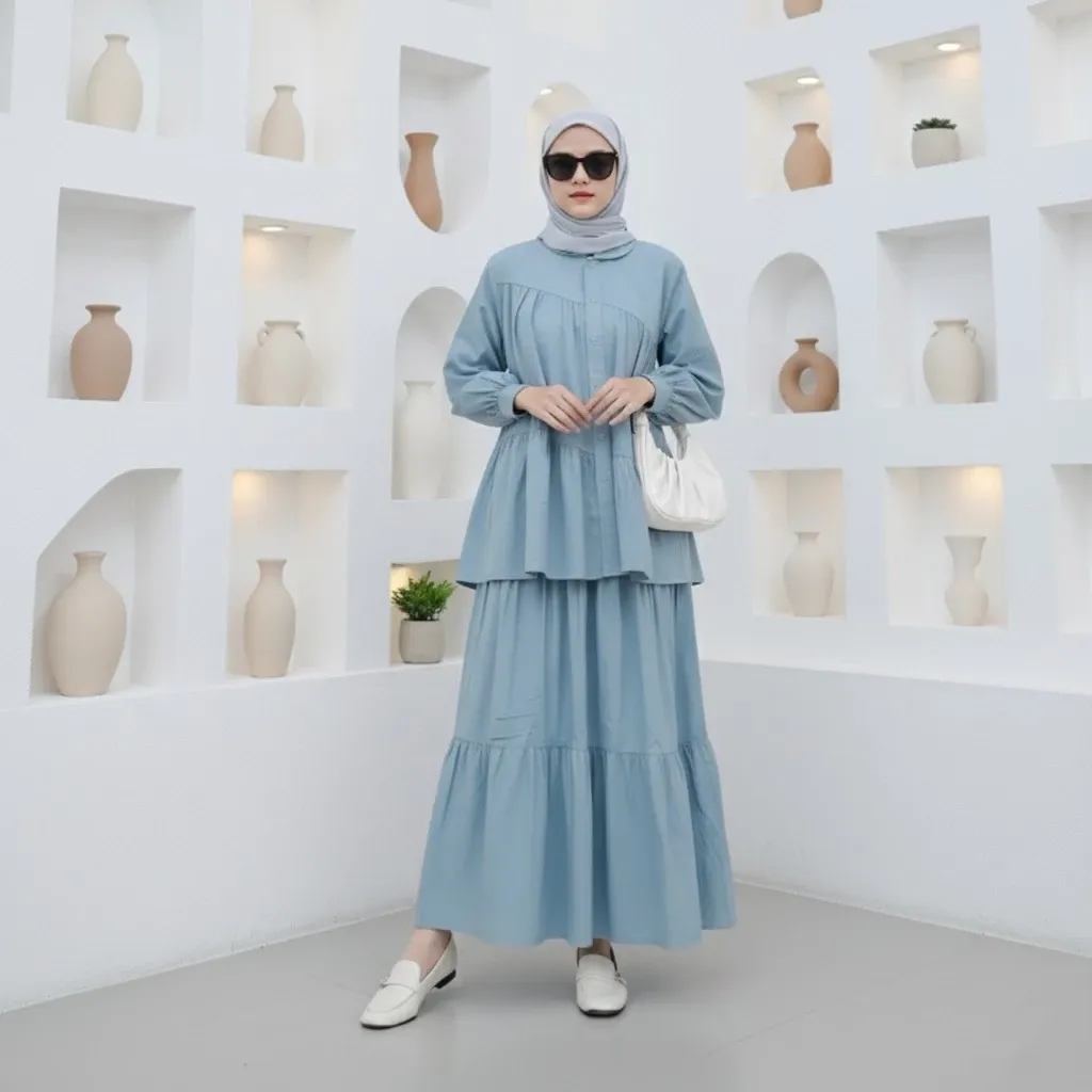 Naluna Studio Gemini One Set Tunik 2in1 Setelan Rok Wanita Muslim Cotton Linen Polos