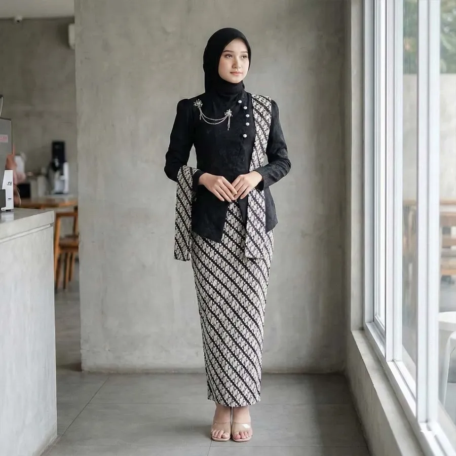 Batik Couple Termurah - Kebaya Janggan Jengyah Hitam Modern Set Wisuda Tunangan Nikahan Lamaran Terbaru 2025