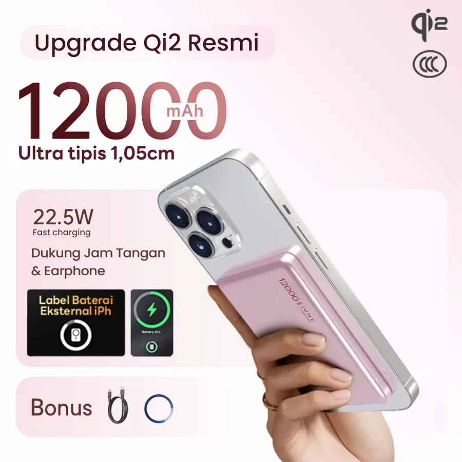 [Ultra tipis 0,65cm] UNE Powerbank Fast Charging Mini Magnetic Wireless 12000mAh PD22.5W Type C