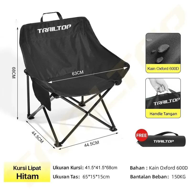 TrailTop Kursi Lipat Outdoor Beban 150kg Kursi Camping Bulat Balutannya Lebih Kuat Dan Lebar 63cm
