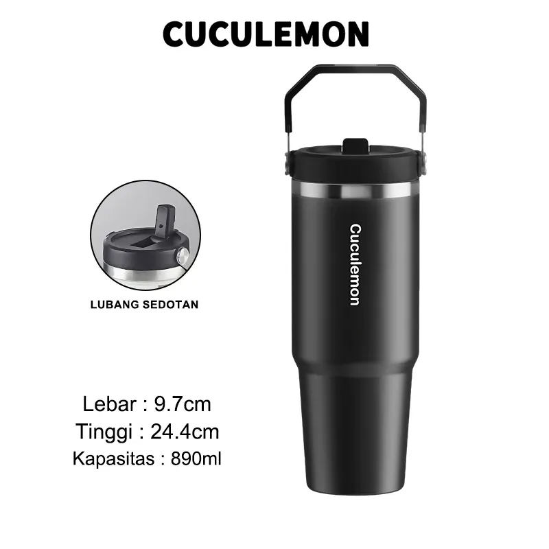 CucuLemon Tumbler Stainless Vaccum 890ML Termos Tahan Panas Dingin Kopi Botol Minum Portable Bottles