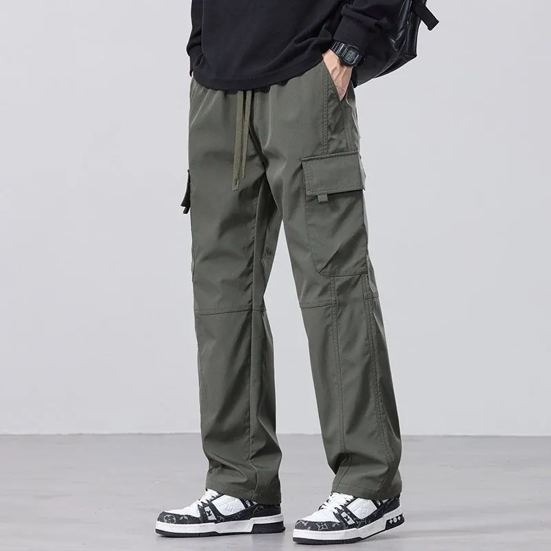 SUYX Celana Cargo Pria Lembut Lurus Celana Panjang Korean Style Oversize Celana Outdoor-3 Warna